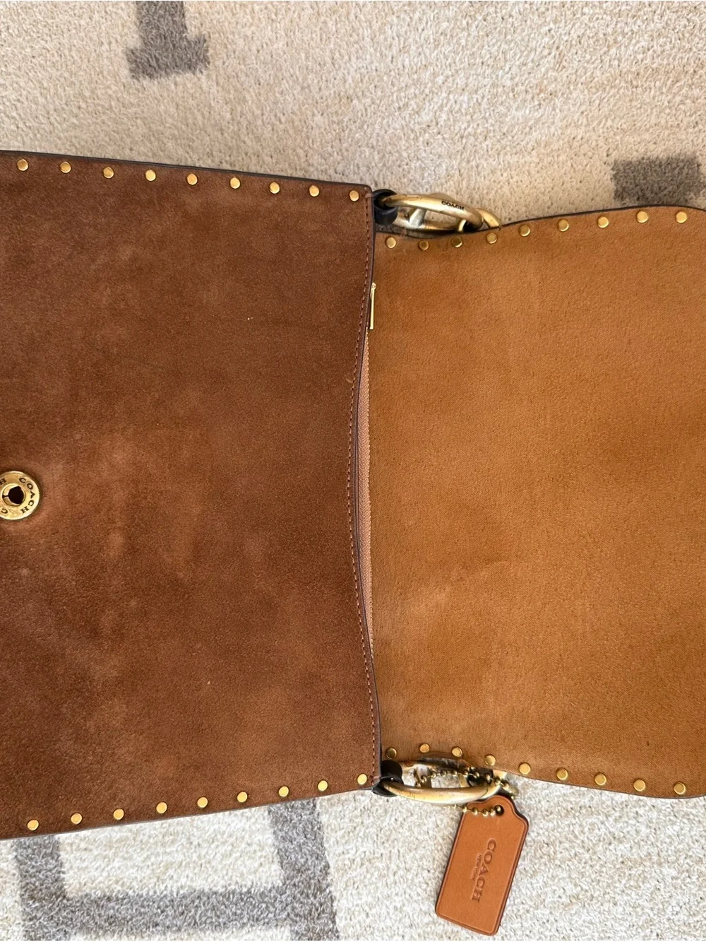Coach Colorblock Leather Shoulder Bag in White, Brown and Black with Gold Chain
